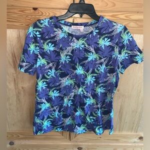 Fresh Produce blue tropical floral knit shirt size L